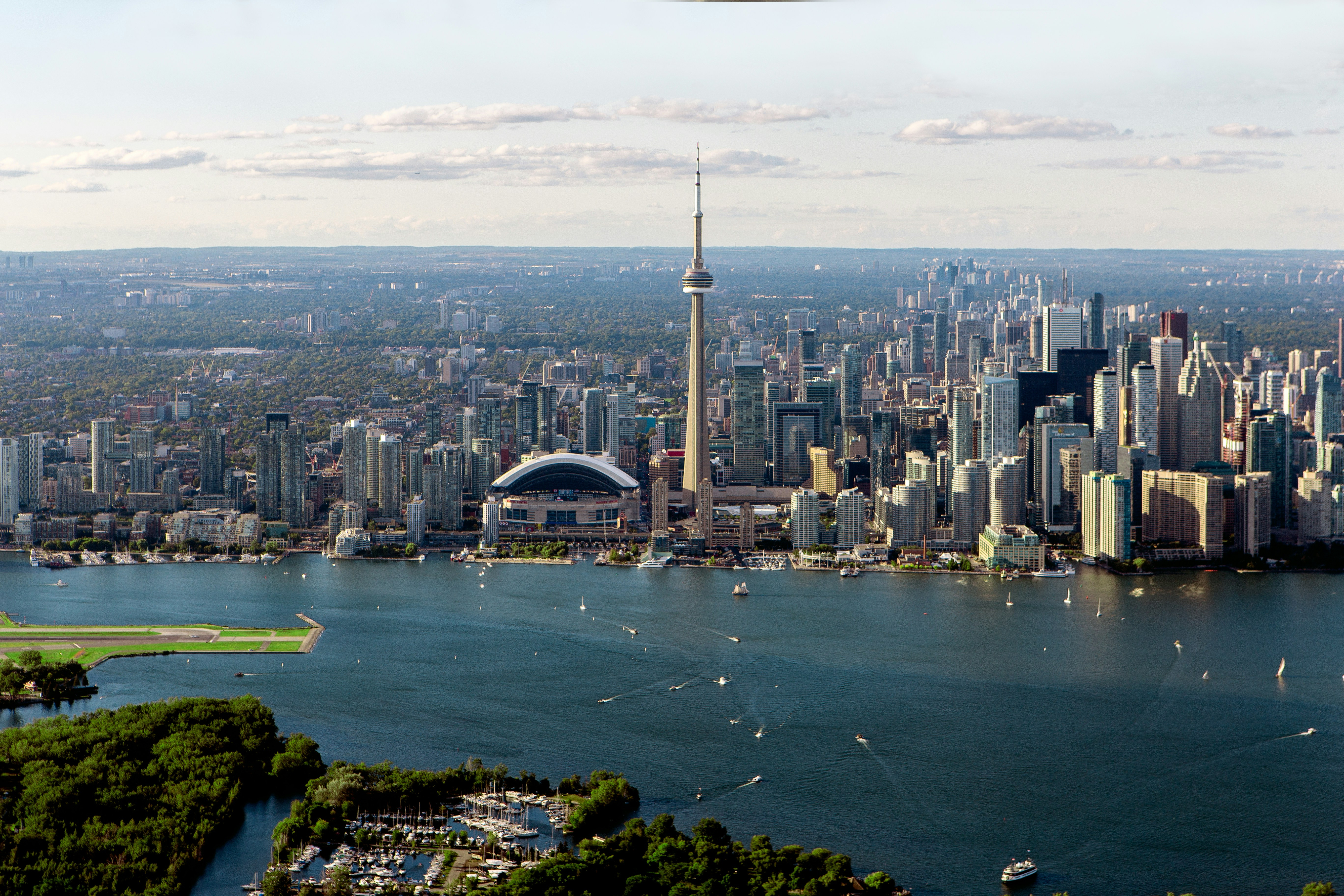 Aerial view of the Toronto skyline and waterfront